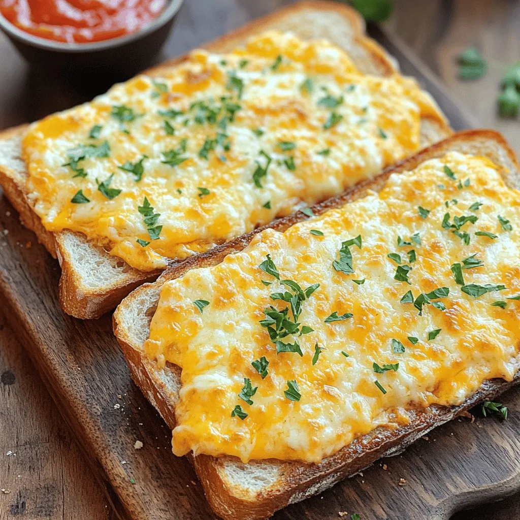 To make cheesy garlic bread melts, you need a few key ingredients. First, choose 4 large slices of crusty sourdough bread. This bread has a great texture and flavor. You also need 4 tablespoons of unsalted butter, softened for easy mixing.