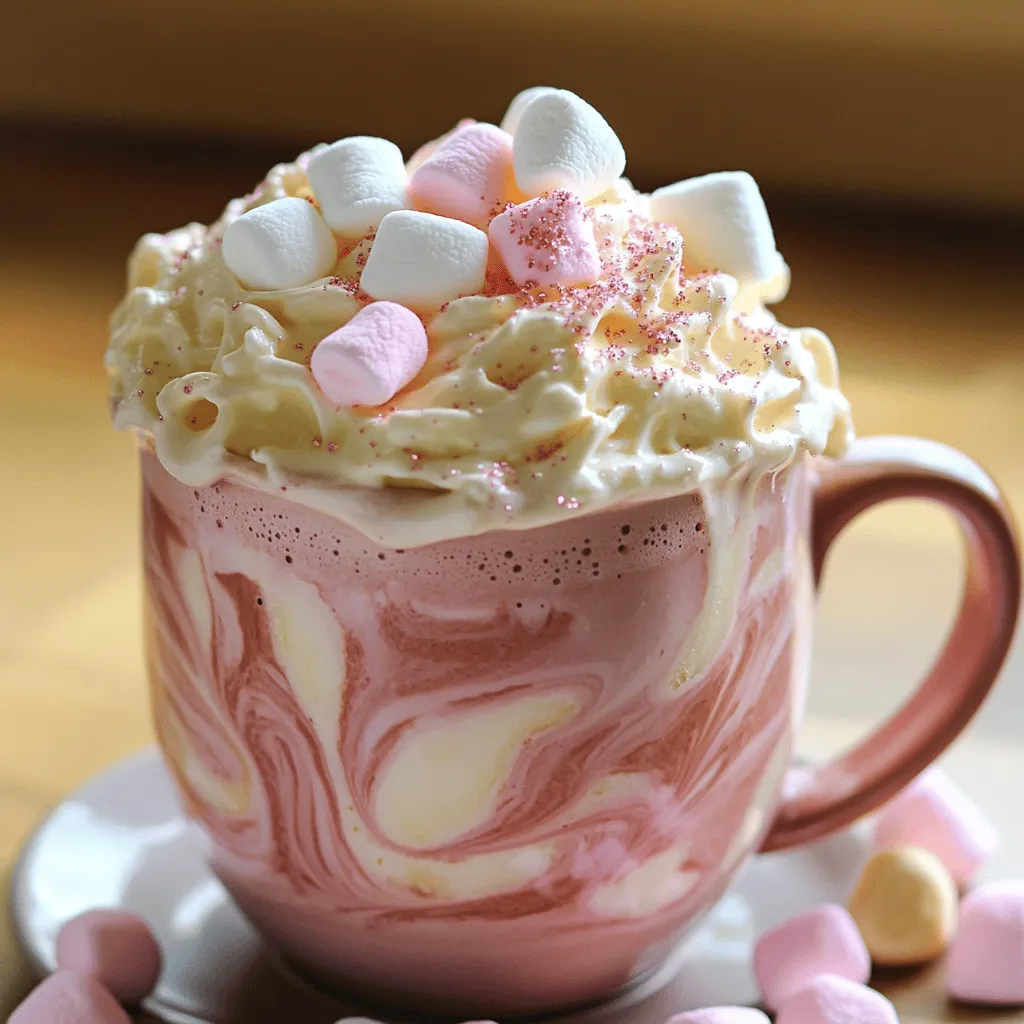 To make pink hot chocolate, you need a few key ingredients. The base is whole milk, which gives it a rich and creamy texture. Sweetened condensed milk adds sweetness and depth. White chocolate chips melt into a smooth, sweet flavor. You will also need vanilla extract for a lovely aroma.