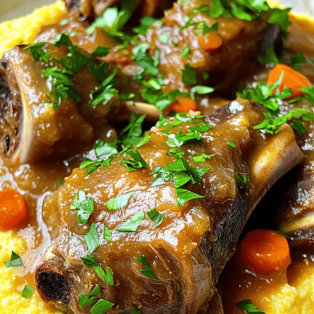 The heart of braised pork osso bucco lies in its rich ingredients. You need four pork shanks, also called osso bucco cuts. These cuts have a bone in the center, which adds flavor and depth. You also need a tablespoon of olive oil to sear the meat.