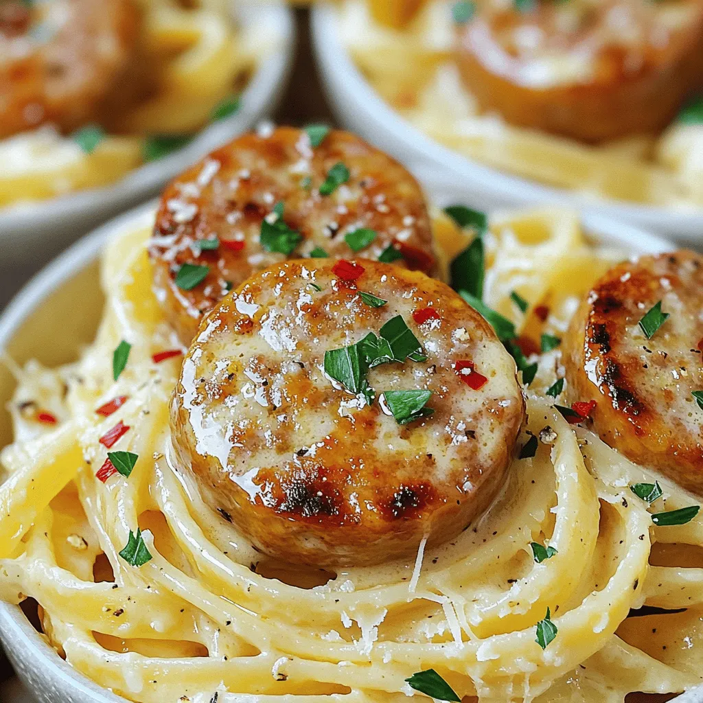 Garlic Butter Sausage Bites with Creamy Parmesan Pasta