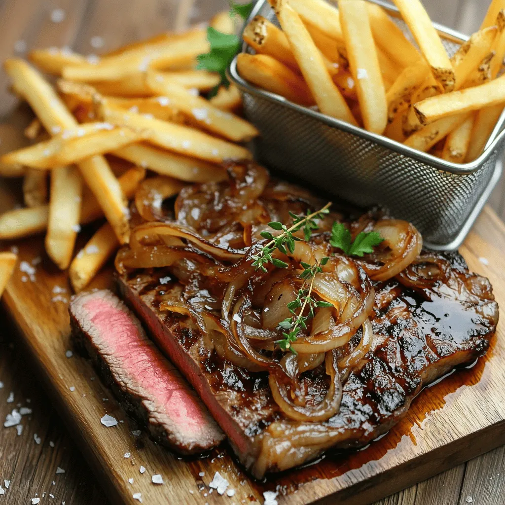 To make a great ribeye steak with French onions and crispy fries, you need a few key ingredients.