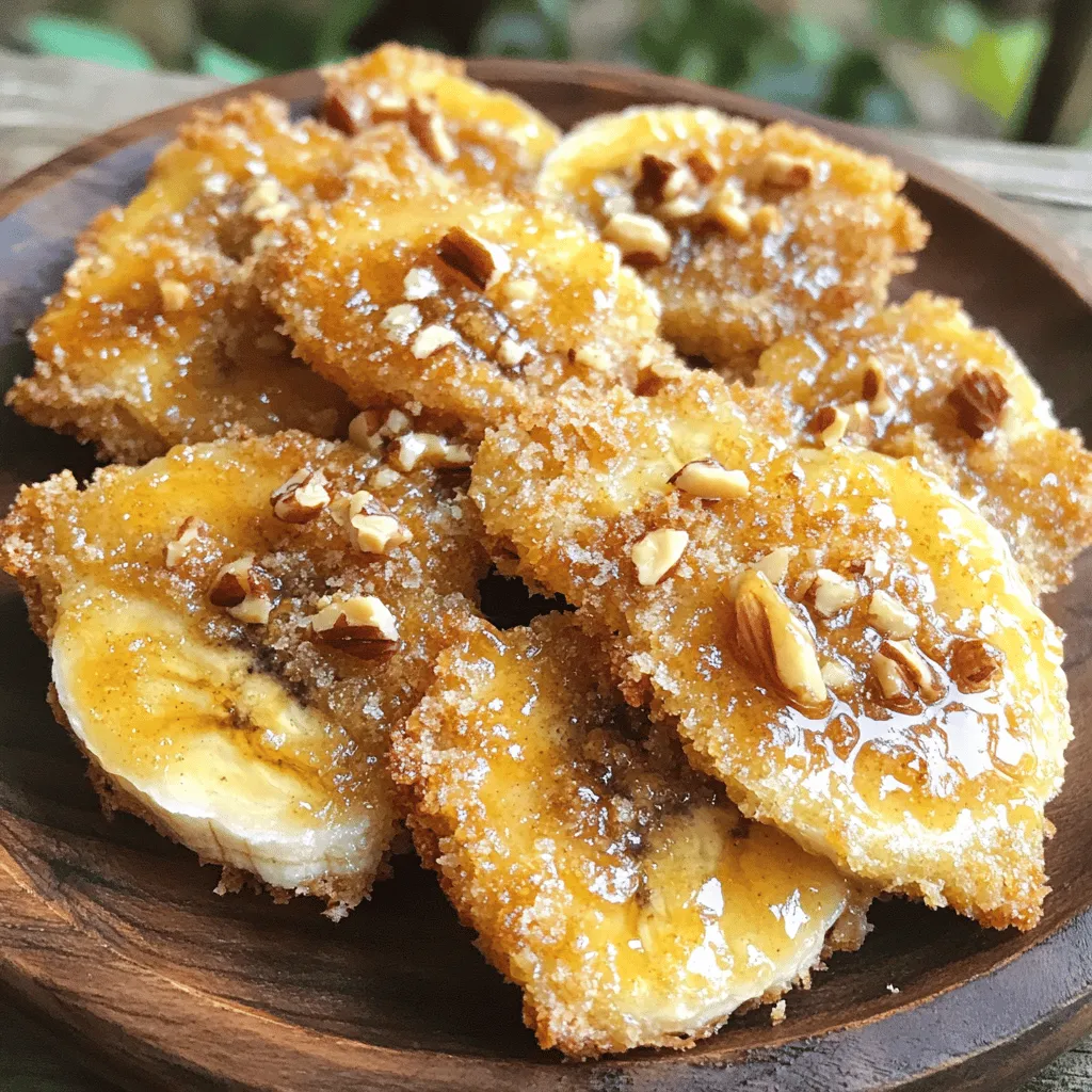 - 4 ripe bananas, sliced lengthwise - 1 cup all-purpose flour - ½ cup cornstarch - 1 teaspoon baking powder - 1 teaspoon cinnamon - ¼ teaspoon salt - 1 cup cold water - ½ cup brown sugar, packed - ¼ cup coconut oil (for frying) - Optional: Chopped nuts (e.g., peanuts or walnuts) for garnish