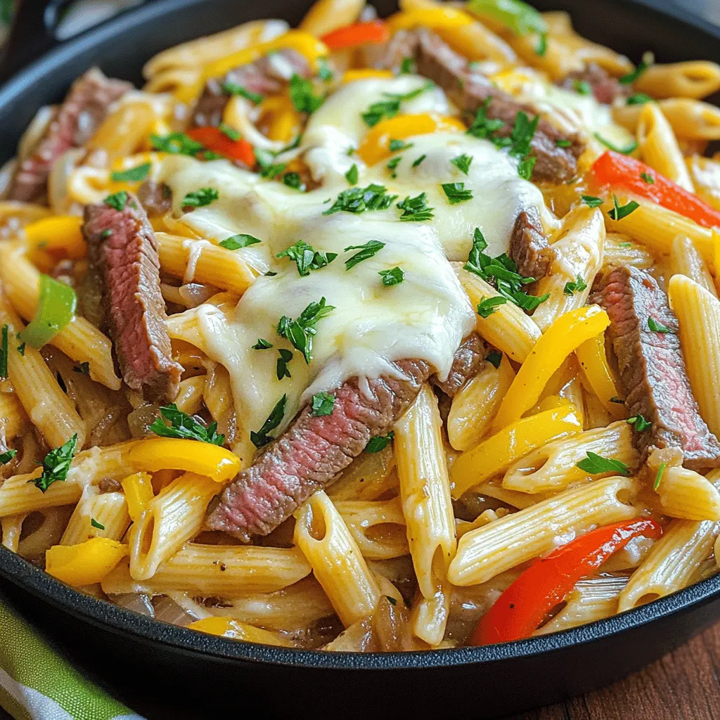 One-Pot Philly Cheesesteak Pasta Skillet Delight
