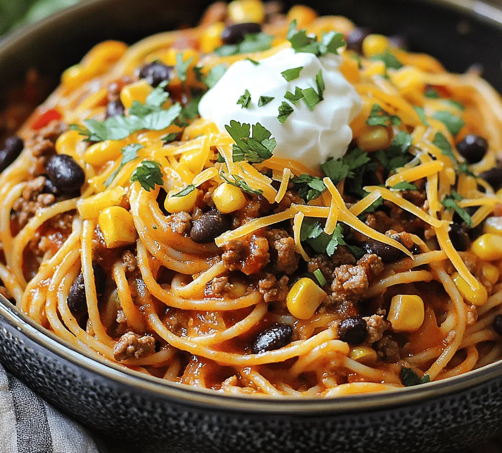 To create the perfect One Pot Taco Spaghetti, it