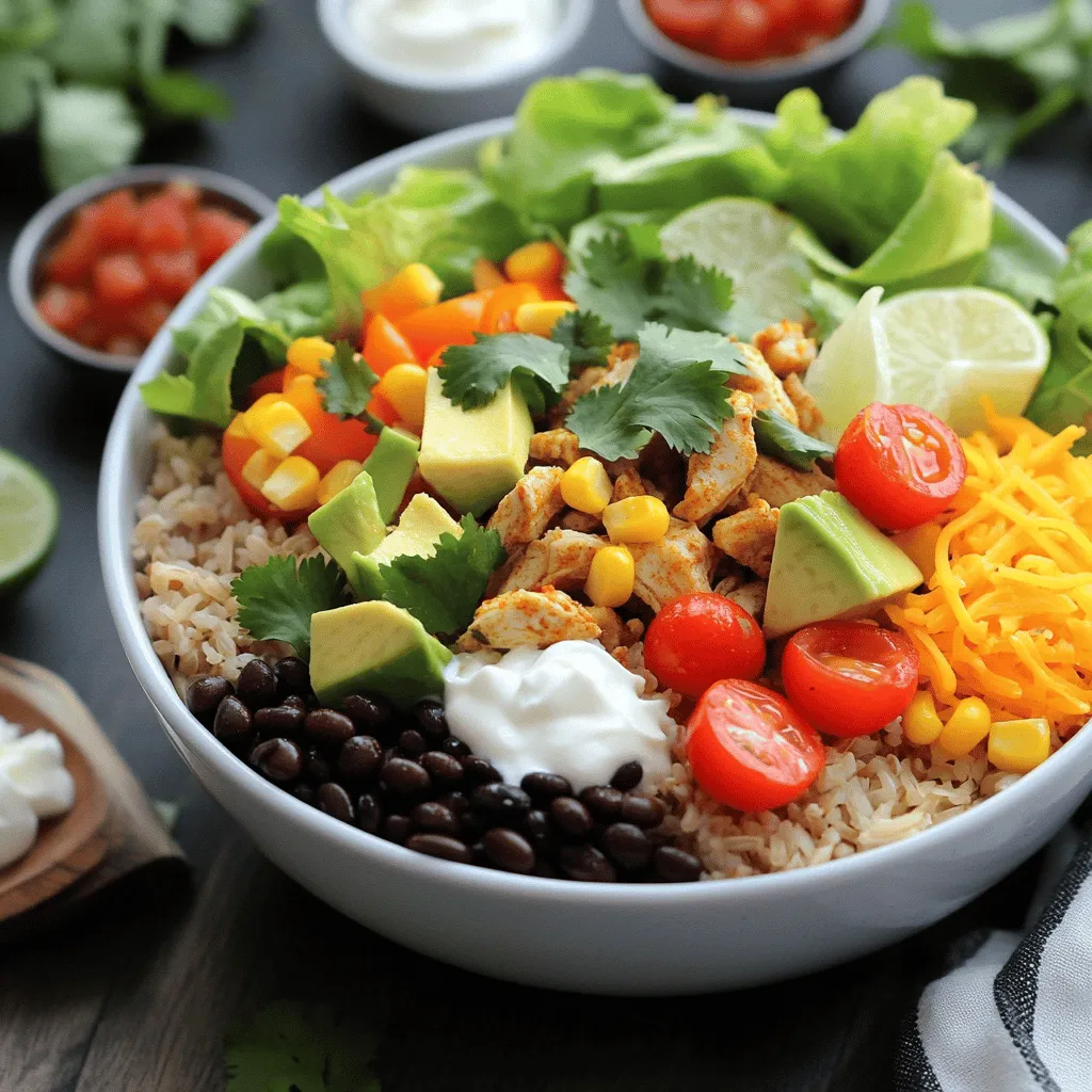 A tasty chicken burrito bowl needs good ingredients. Start with cooked brown rice as the base. It adds fiber and a nutty taste. Next, use 1 pound of diced chicken breast. It brings protein and makes the bowl filling. Season the chicken with cumin, paprika, garlic powder, onion powder, salt, and pepper. These spices give great flavor. You can find these chicken burrito bowl recipes easy and fun.