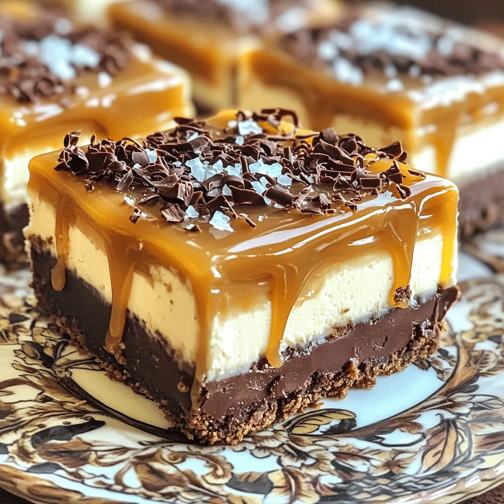 No-Bake Salted Caramel Chocolate Cheesecake Bars Delight