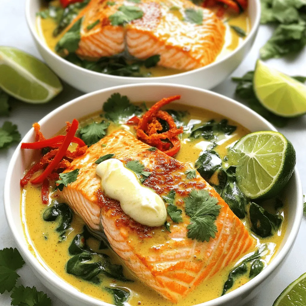Coconut Curry Salmon with Garlic Butter is a treat. You need some key ingredients for this dish to shine. First, you have salmon. It brings rich flavor and healthy fats. You want fresh salmon fillets for the best taste.