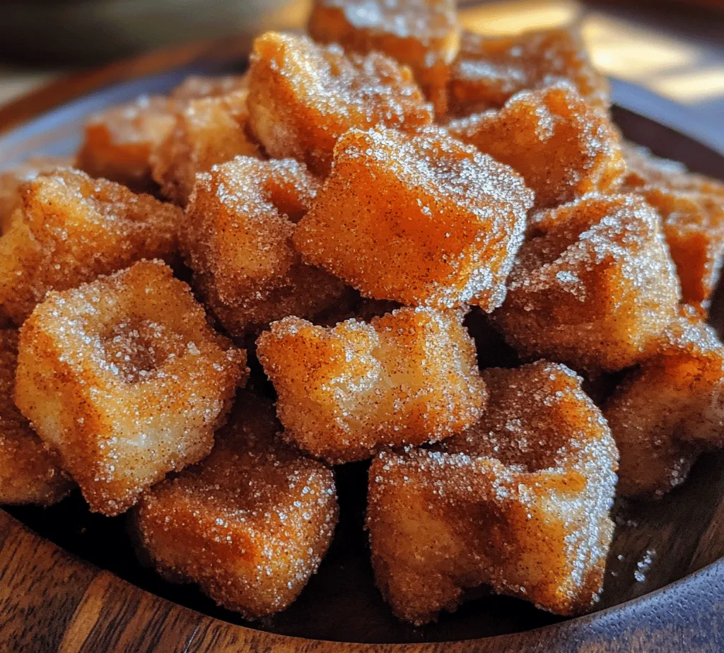 Frying is the heart of creating perfectly crispy churro bites. To start, it’s essential to heat the oil correctly. Use a deep, heavy-bottomed pot or a deep fryer for even heating. Fill it with about 2-3 inches of vegetable oil, ensuring there’s enough space to prevent overflow when you add the dough.