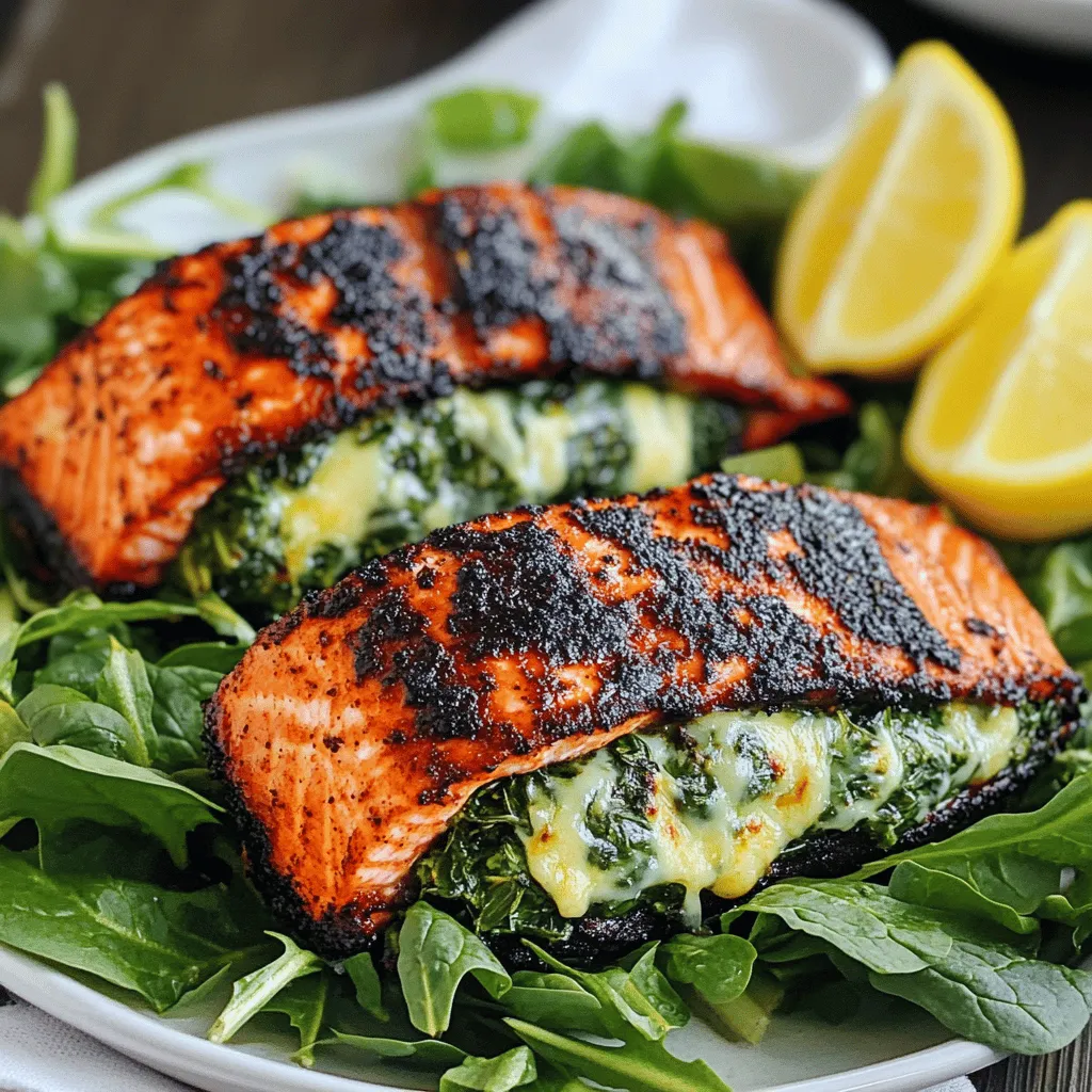 Blackened Salmon Stuffed with Spinach and Parmesan Delight