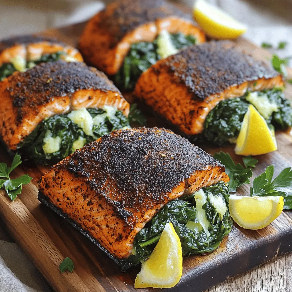 Blackened Salmon Stuffed with Spinach and Parmesan Delight