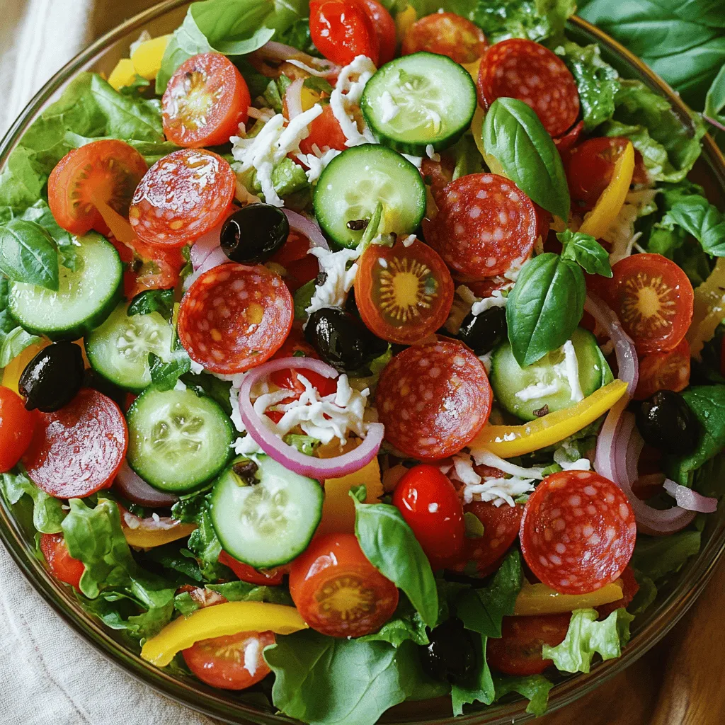 To make a tasty pepperoni salad, you need simple and fresh ingredients. Start with 4 cups of mixed greens. A mix of spinach, arugula, and romaine works well. Greens add crunch and nutrients.