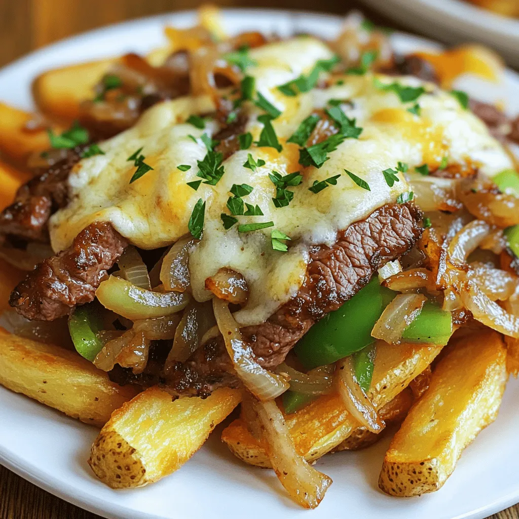 Philly cheesesteak fries are a fun twist on the classic cheesesteak sandwich. They combine crispy fries with ribeye steak, peppers, onions, and melted provolone cheese. This dish brings together rich flavors and textures in every bite.