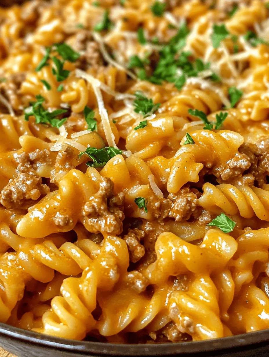 Creamy Beef and Rotini in Garlic Parmesan Sauce