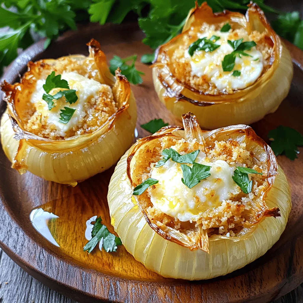 Fiori di cipolla al forno, or baked onion flowers, are a tasty Italian dish. They feature whole onions stuffed with a mix of cheese and breadcrumbs. This dish is not just delicious; it also looks stunning on a plate.