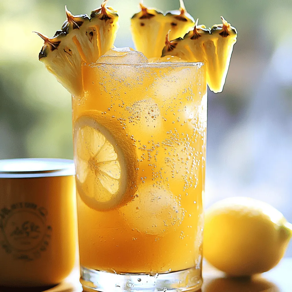 To make Lemony Pineapple Iced Tea, you need a few key ingredients. The essential items include water, black tea bags, fresh pineapple, lemon juice, and a sweetener.