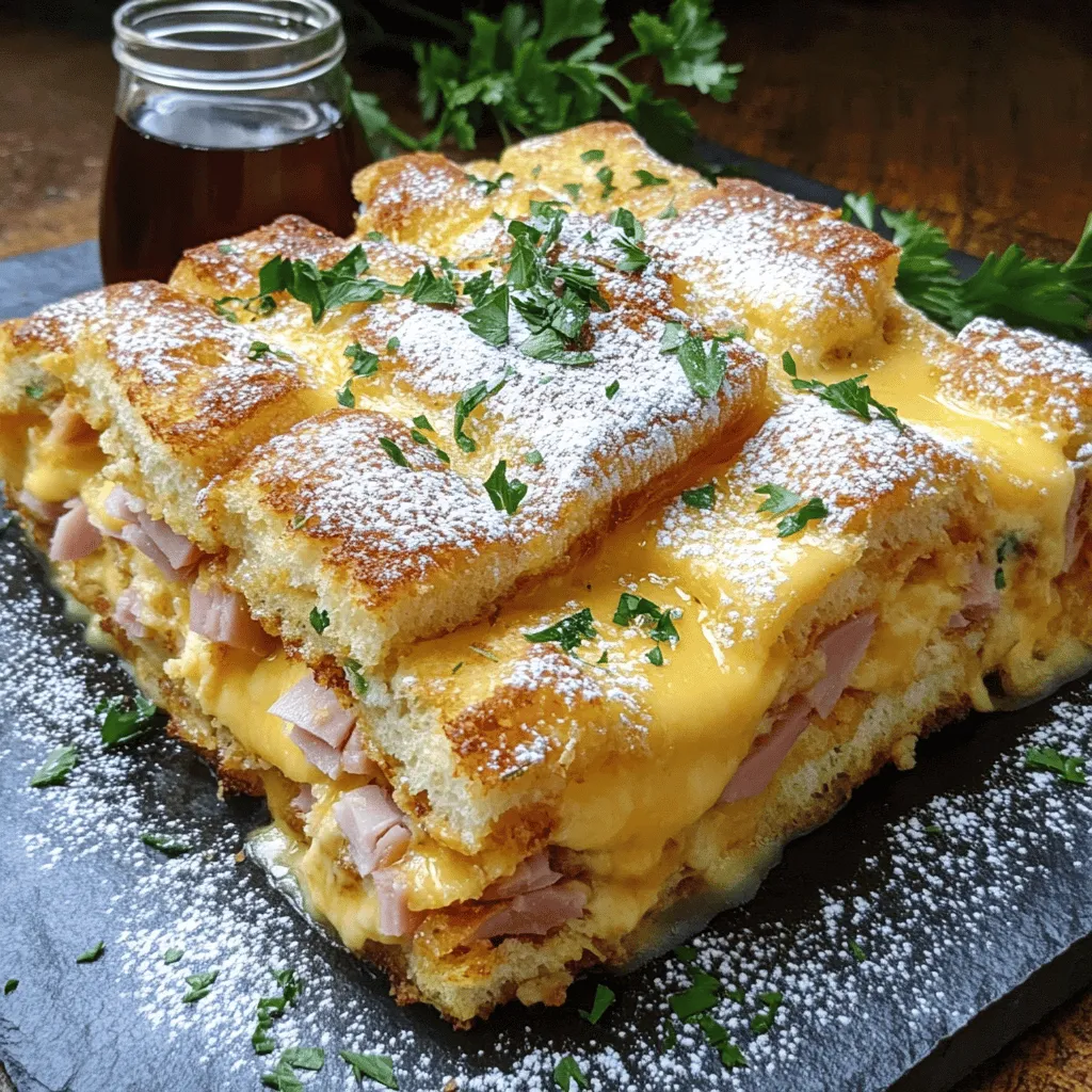 The monte cristo breakfast casserole is a fun twist on the classic sandwich. It combines bread, eggs, cheese, and meats into one dish. This makes it perfect for breakfast or brunch. You can serve it to family or friends, and everyone will love it.