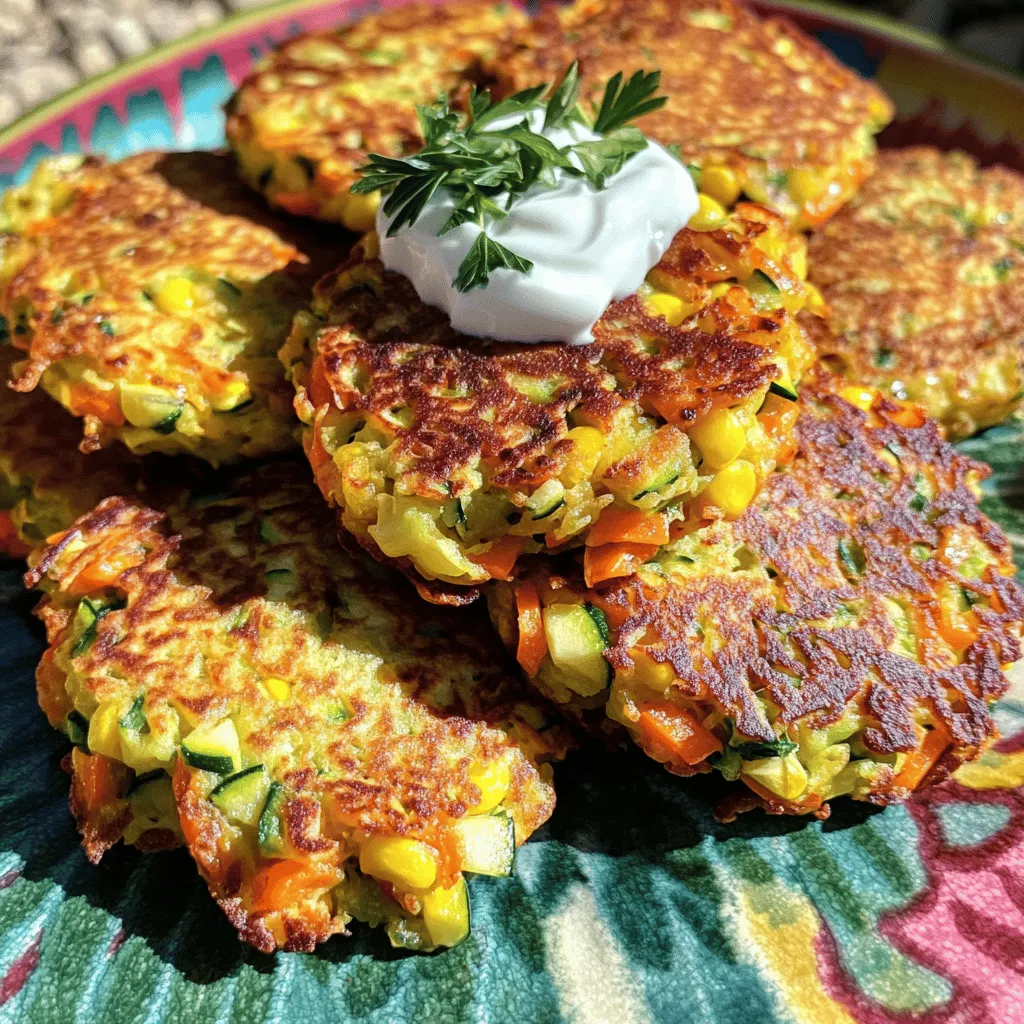 - 1 cup grated zucchini - ½ cup grated carrots - ½ cup chopped bell peppers (mixed colors) - ½ cup corn kernels (fresh or frozen) - ¼ cup finely chopped green onions - ½ cup all-purpose flour (or gluten-free flour) - 2 large eggs - ½ teaspoon baking powder - 1 teaspoon garlic powder - 1 teaspoon cumin - Salt and pepper to taste - Olive oil for frying