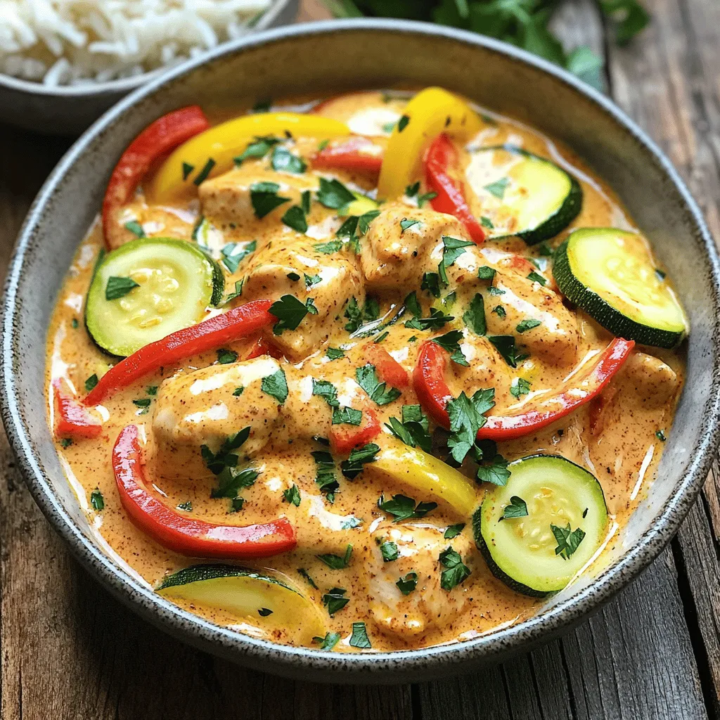 - 500g chicken breast, diced - 2 medium zucchinis, sliced into half-moons - 1 large red bell pepper, sliced - 1 large yellow bell pepper, sliced - 1 onion, finely chopped - 3 cloves garlic, minced