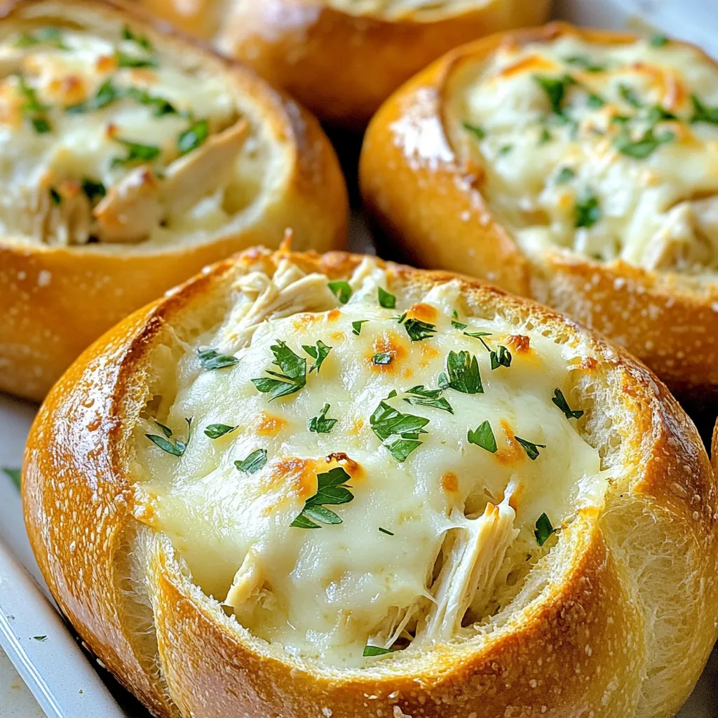 Chicken Alfredo Garlic Bread Bowls Deliciously Easy