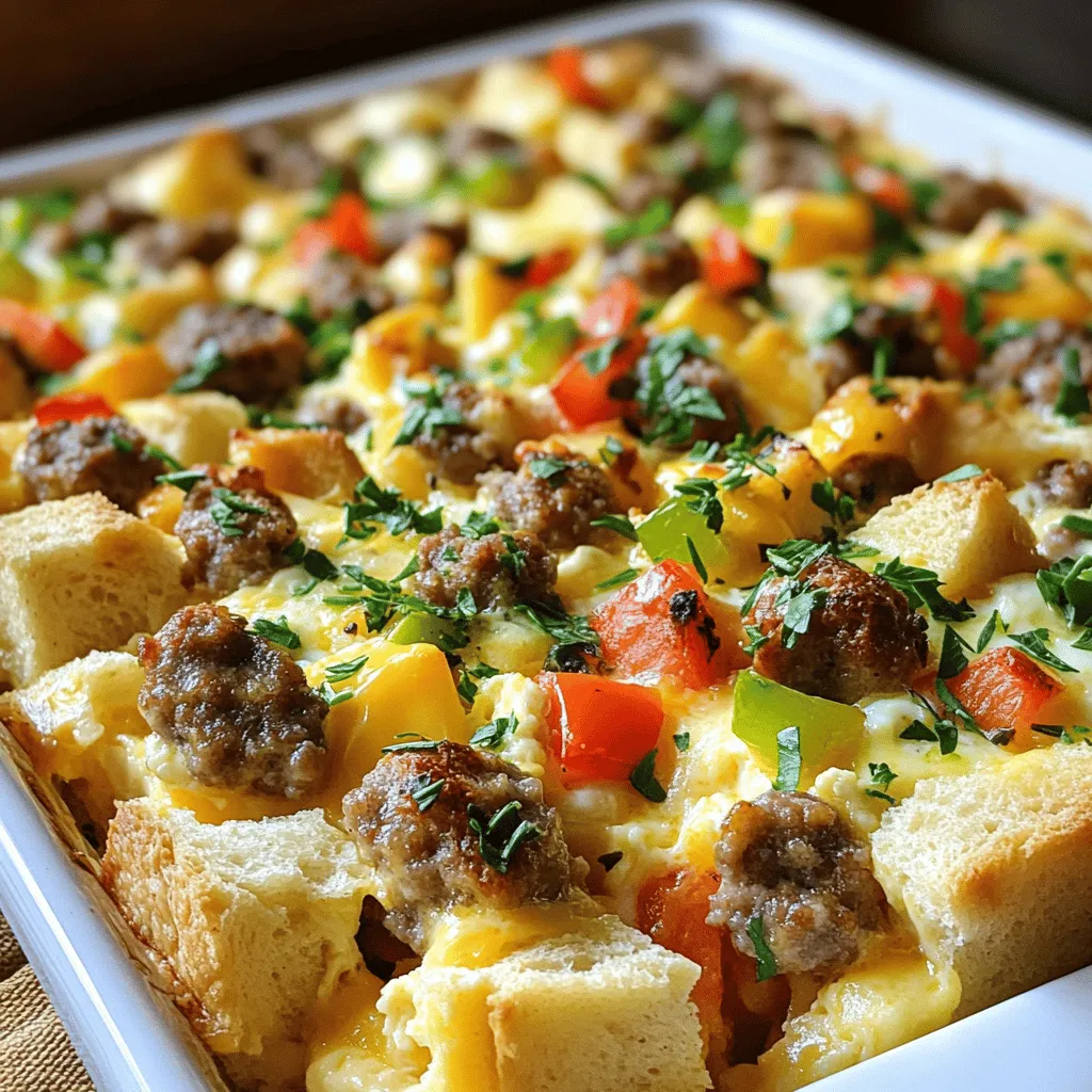 - 1 pound breakfast sausage - 1 cup diced onion - 1 cup diced bell pepper - 8 large eggs - 2 cups milk