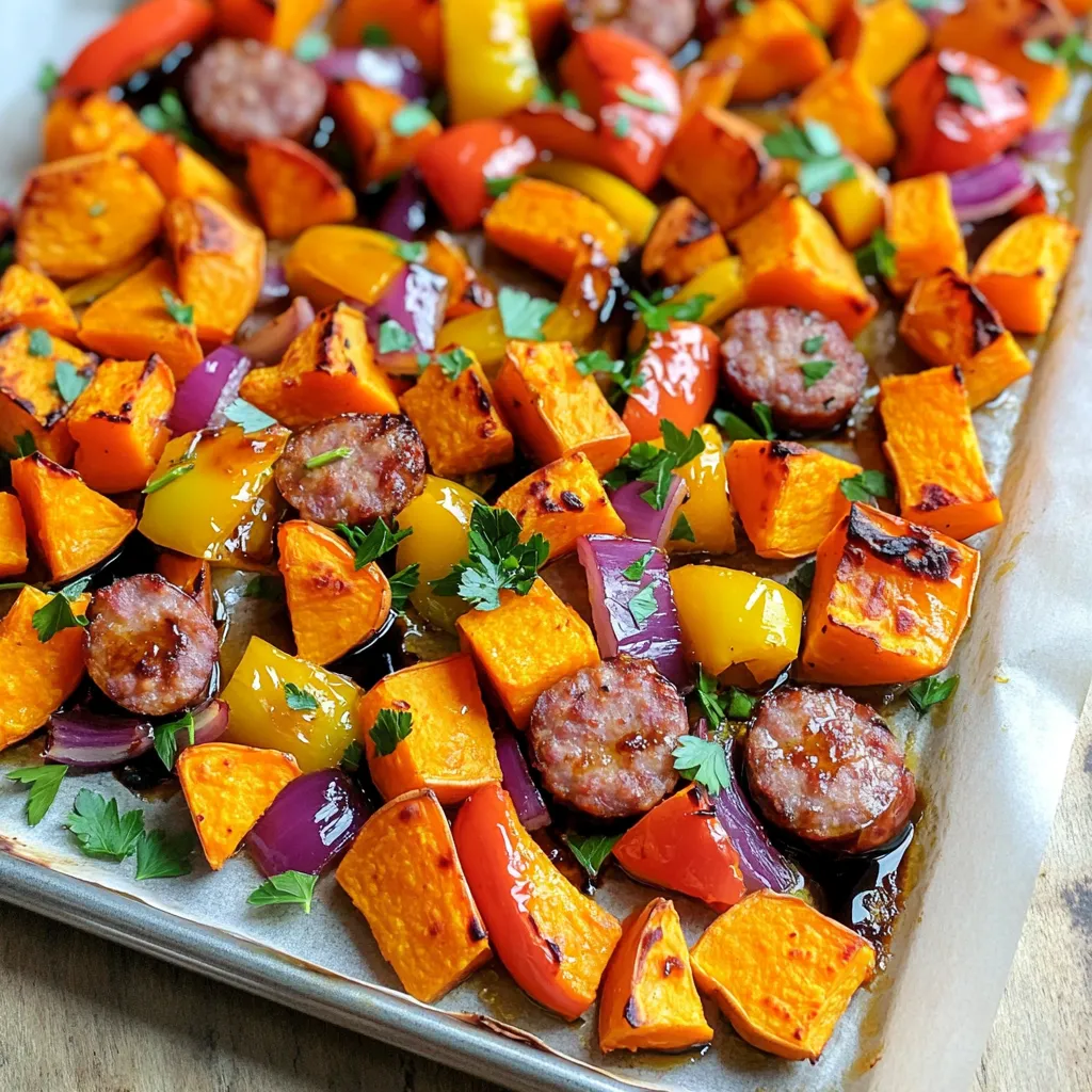 Sheet-Pan Balsamic Sausage &#038; Sweet Potatoes Delight
