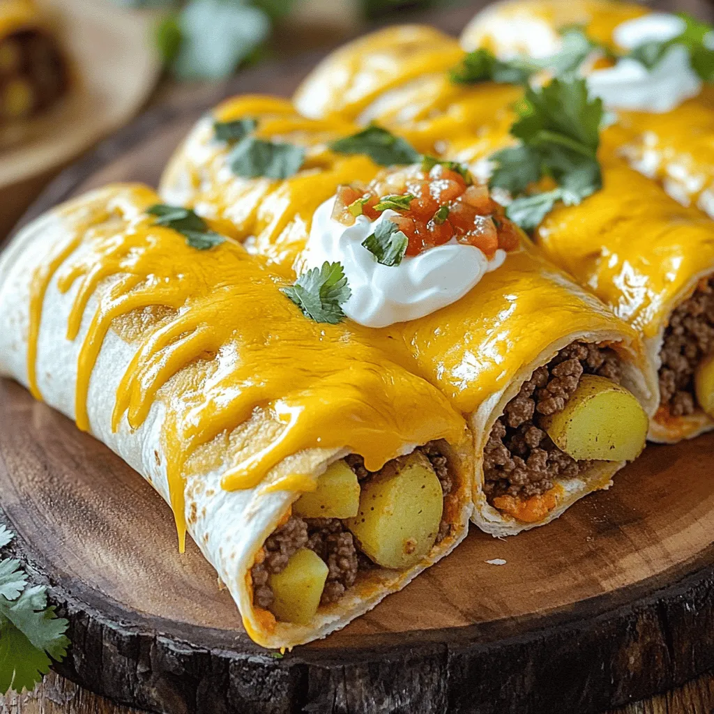 Cheesy Beef &#038; Potato Burritos with Nacho Drizzle Delight