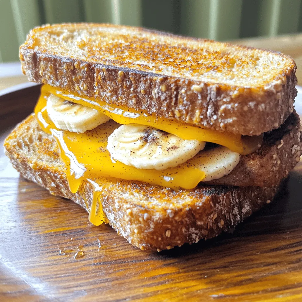 To make this tasty Honey Banana Grilled Cheese Sandwich, you need the following main ingredients: - 2 slices of whole grain bread - 2 slices of sharp cheddar cheese - 1 ripe banana, sliced - 1 tablespoon honey - 1 tablespoon unsalted butter