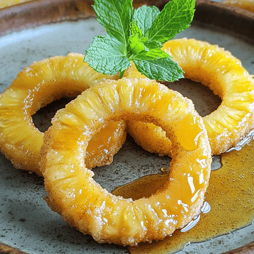The fried pineapple rings recipe needs a few simple ingredients. To start, you need one ripe pineapple. Cut it into ½ inch rings. This gives the best shape for frying.