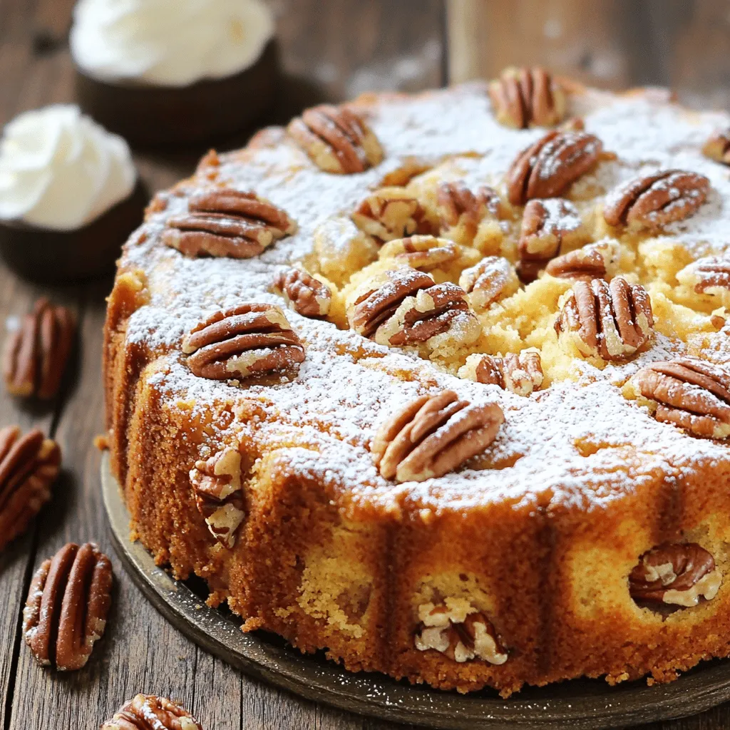Southern Pecan Pound Cake shines with simple yet rich ingredients. The main base is flour. You should use all-purpose flour. It gives the cake a nice structure. You can also use cake flour for a softer texture.
