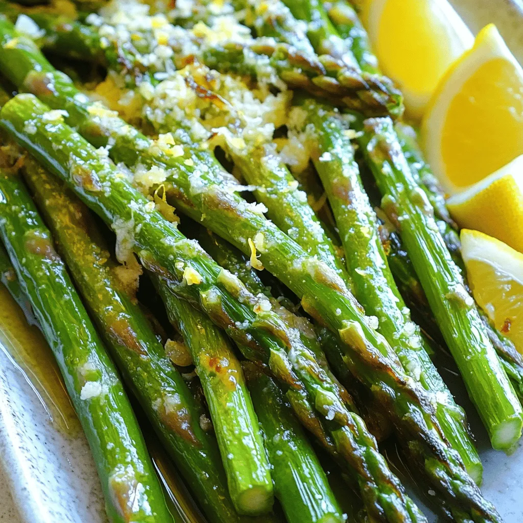 To make lemon garlic asparagus, you need fresh asparagus, olive oil, garlic, and lemon. These ingredients create a bright and tasty dish.
