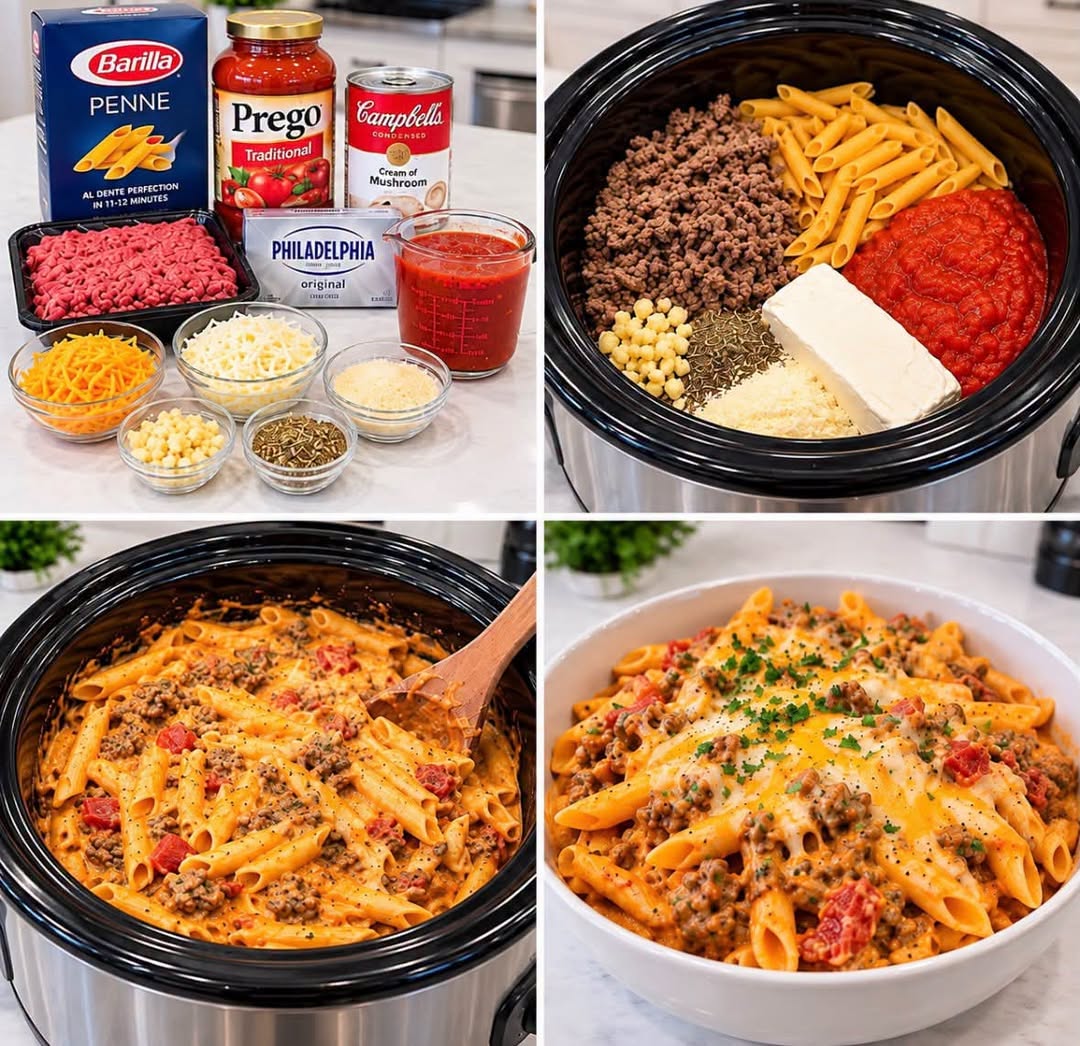 Easy Crockpot Creamy Cheesy Beef Penne Recipe