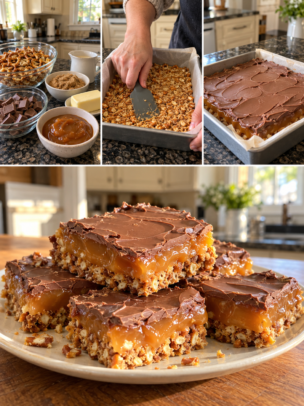 Easy Chocolate Caramel Pretzel Bars Recipe - Sweet & Salty Treat