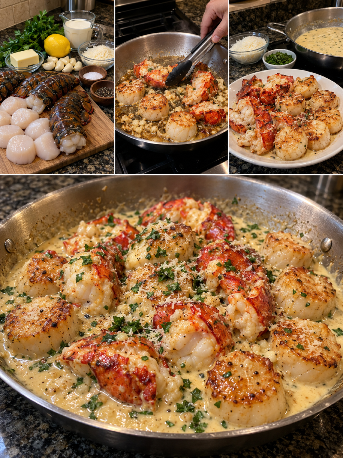 Easy Lobster and Scallops in Garlic Cream Sauce Recipe