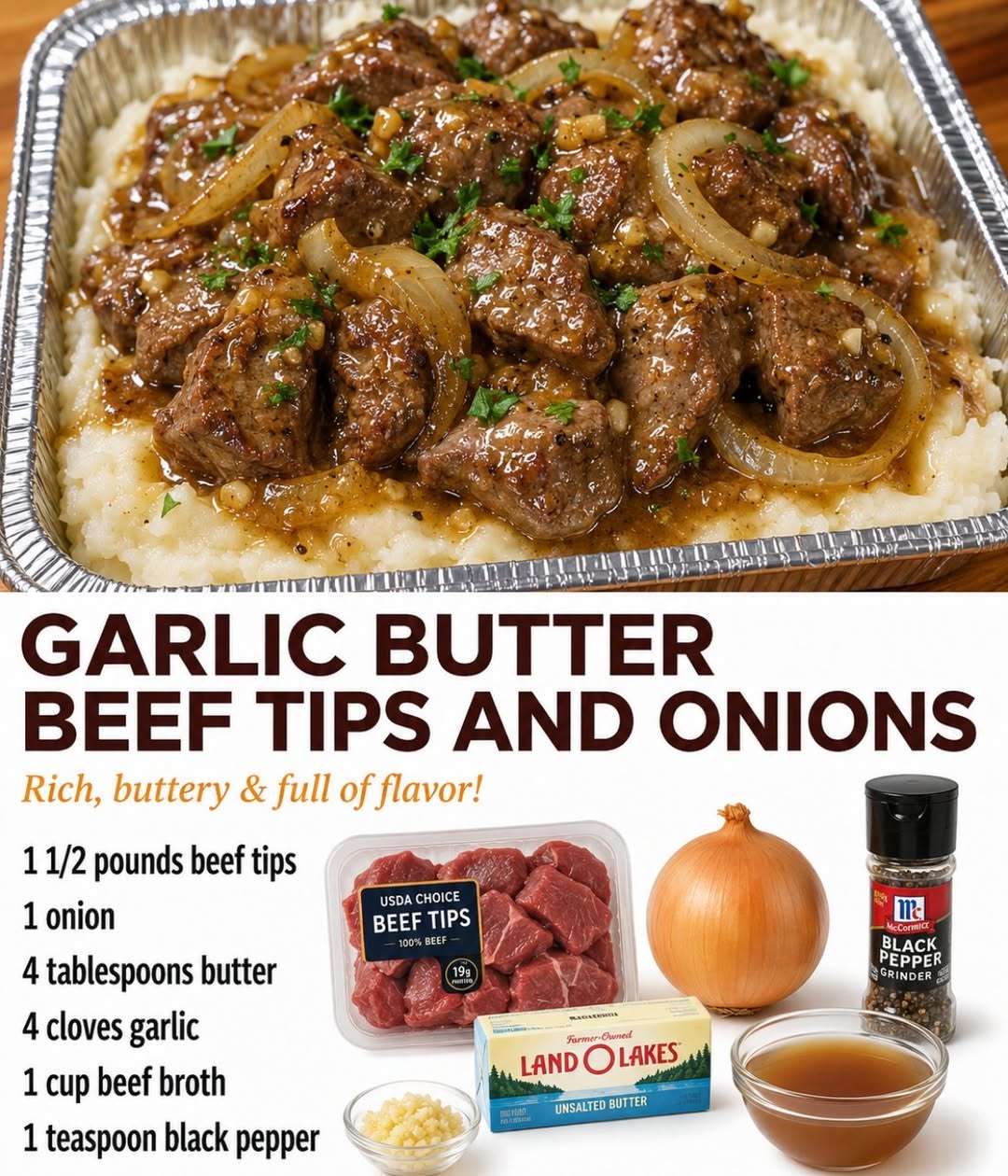 The Best Garlic Butter Beef Tips and Onions Recipe