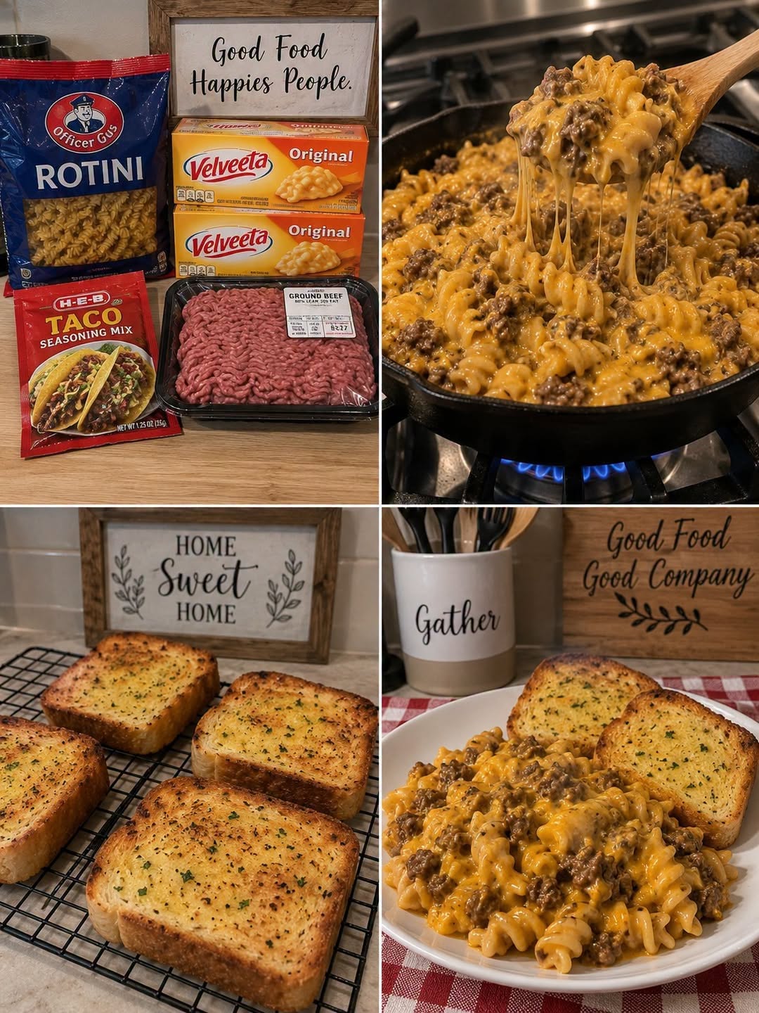 Easy Cheesy Taco Rotini with Garlic Bread Delight