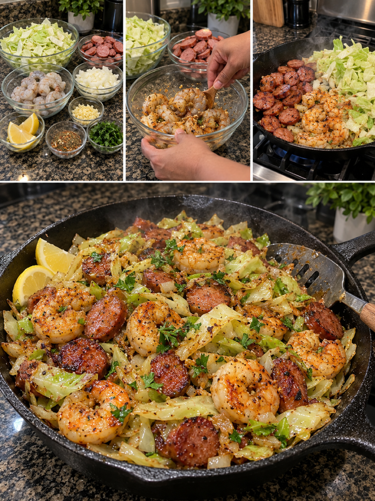 Quick Fried Cabbage with Shrimp and Beef Sausage Recipe