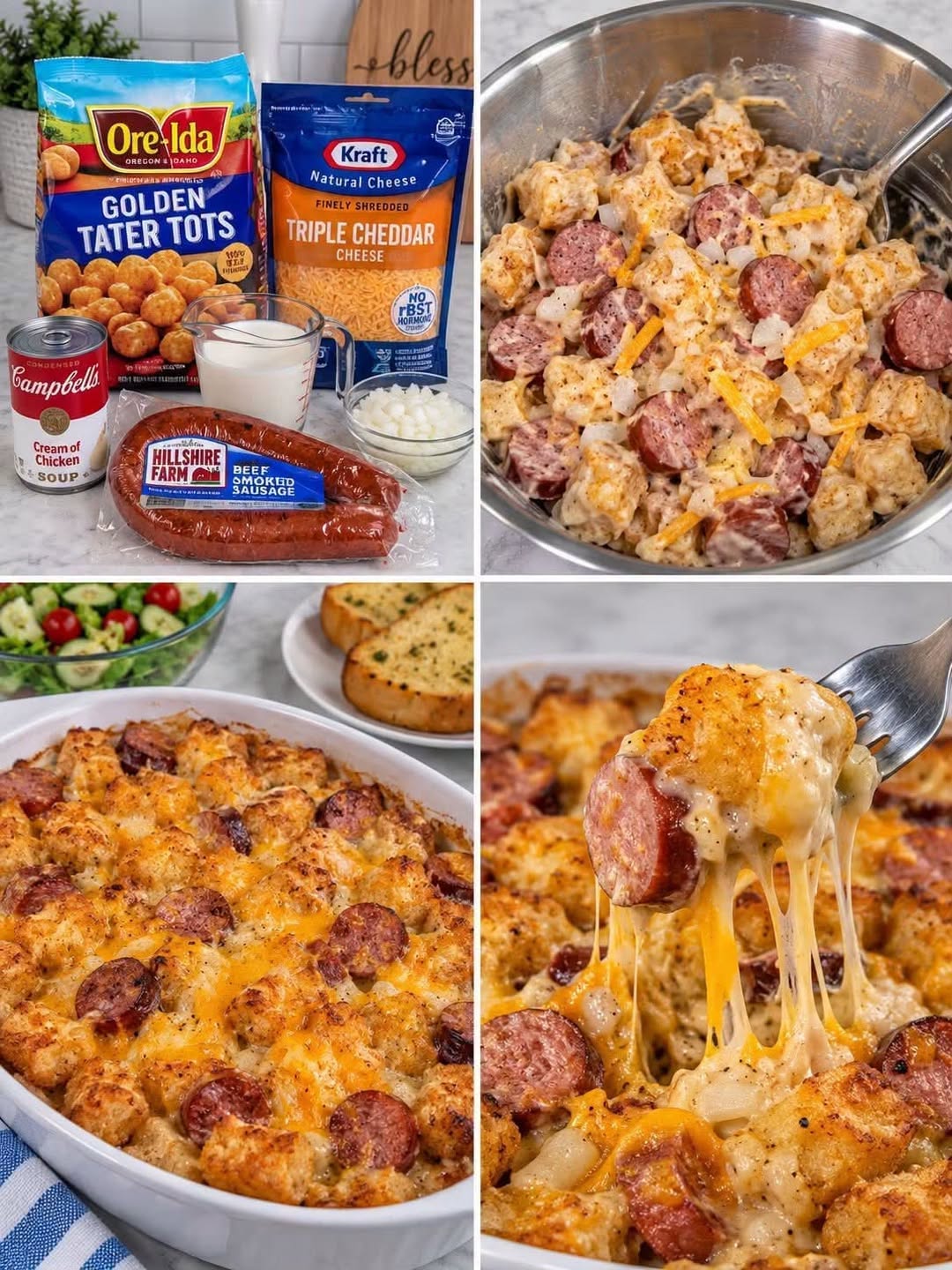Easy Cheesy Smoked Sausage Tater Tot Bake Recipe