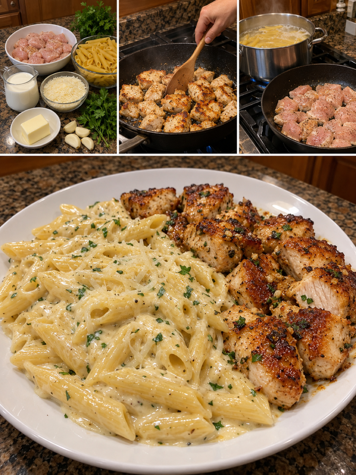 Easy Garlic Butter Chicken Penne in Creamy Alfredo Sauce