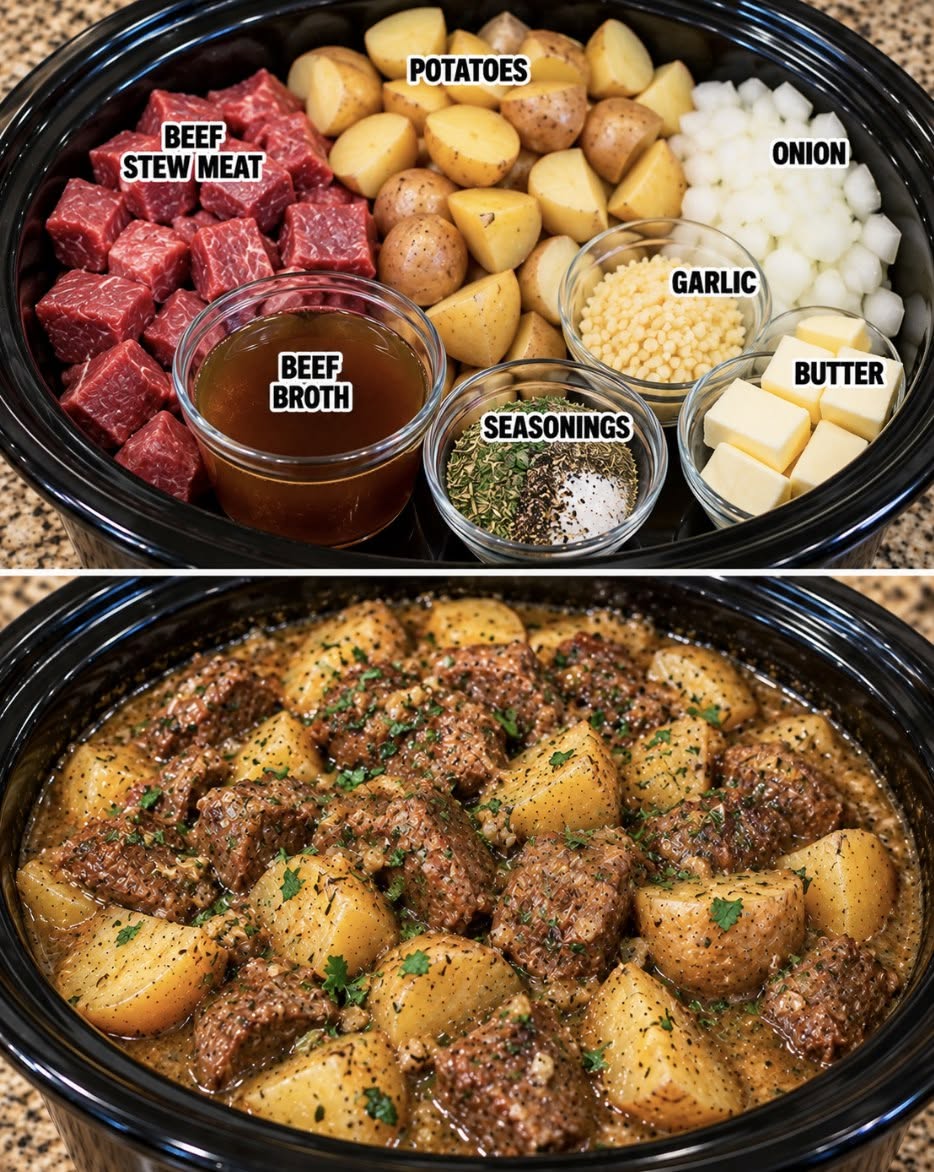 Easy Crockpot Garlic Butter Beef & Potatoes Recipe