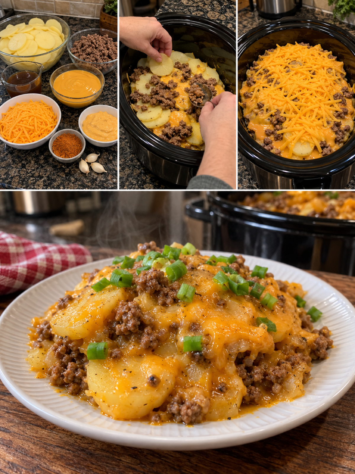 Easy Slow Cooker Cheesy Taco Ground Beef & Potato Casserole