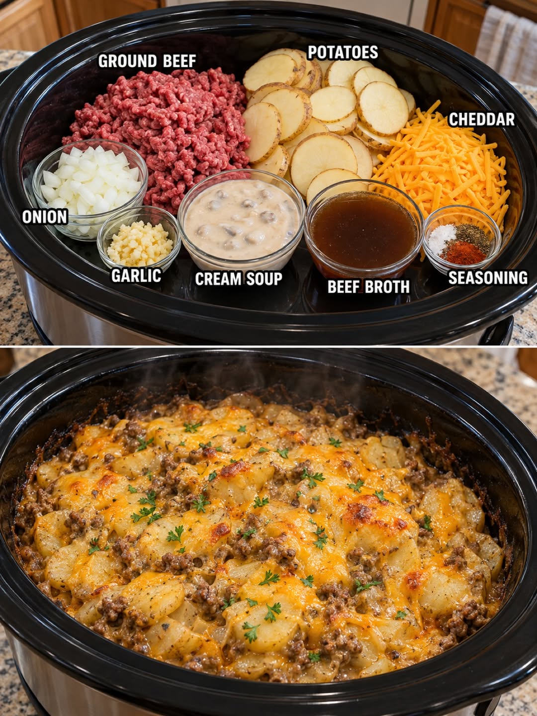 Easy Cheesy Ground Beef & Potato Casserole Recipe