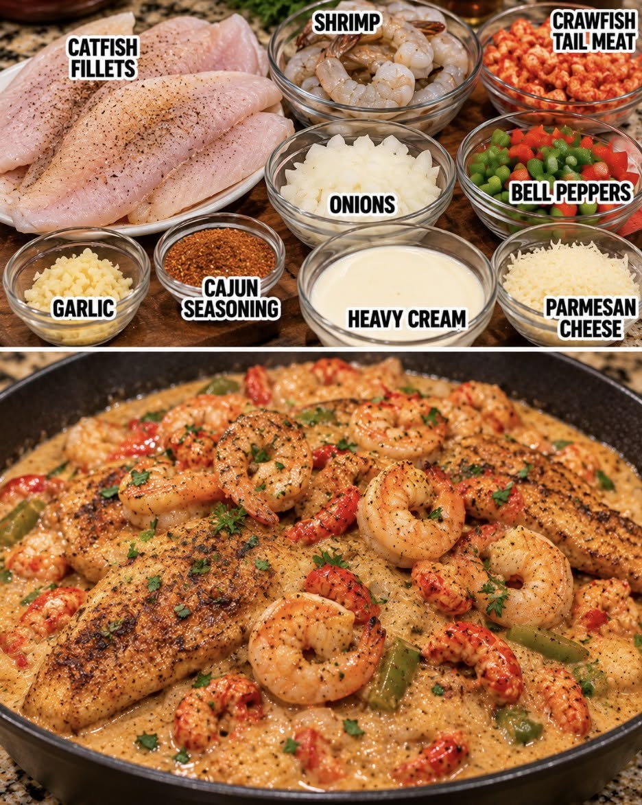 The Best Catfish & Shrimp in Rich Crawfish Cream Sauce