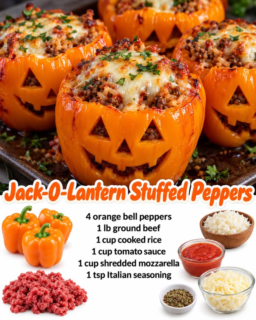 Easy Jack-O-Lantern Stuffed Peppers for a Fun Halloween Dinner
