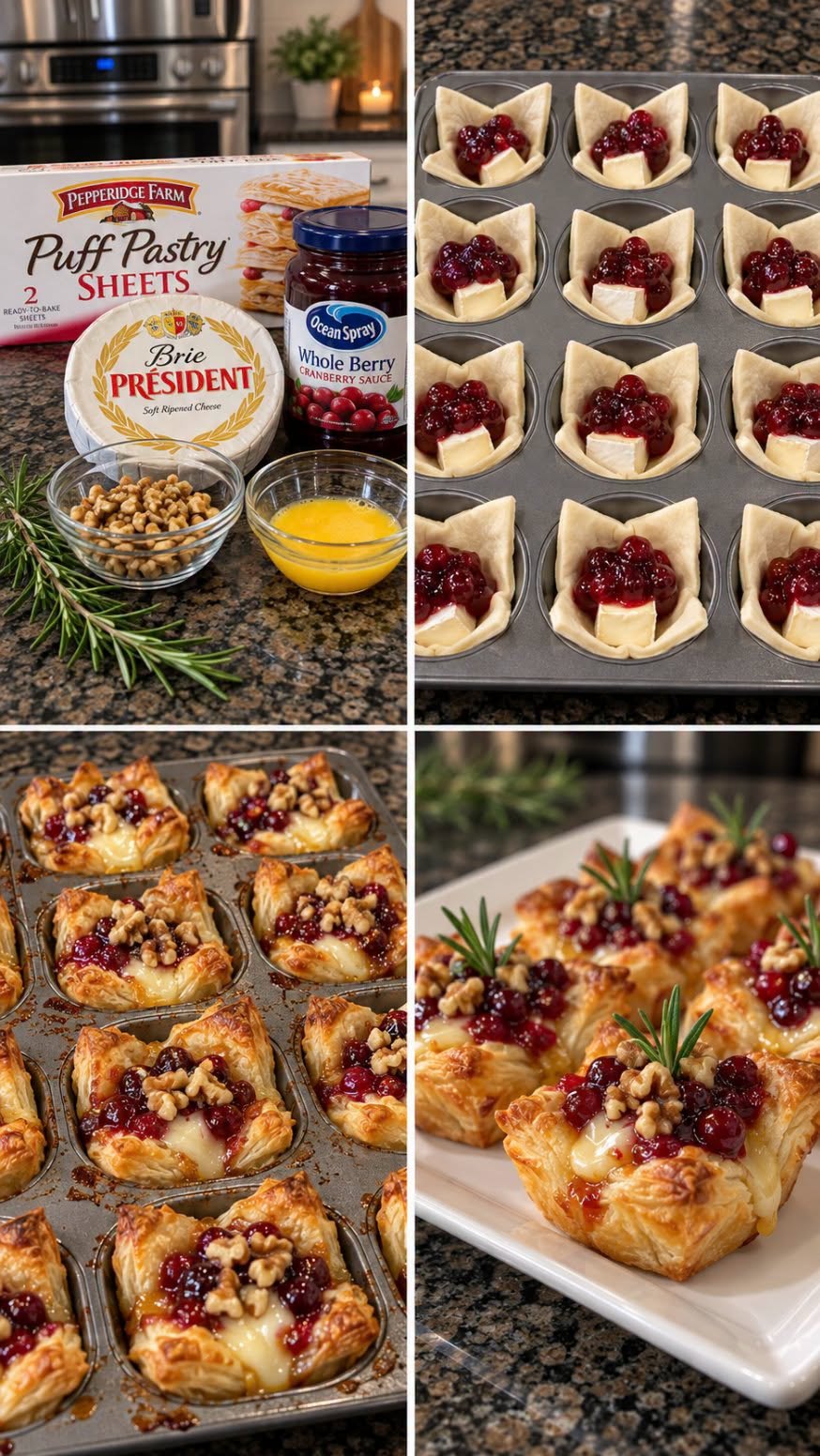 Easy Cranberry Brie Puff Pastry Bites for Holiday Appetizers