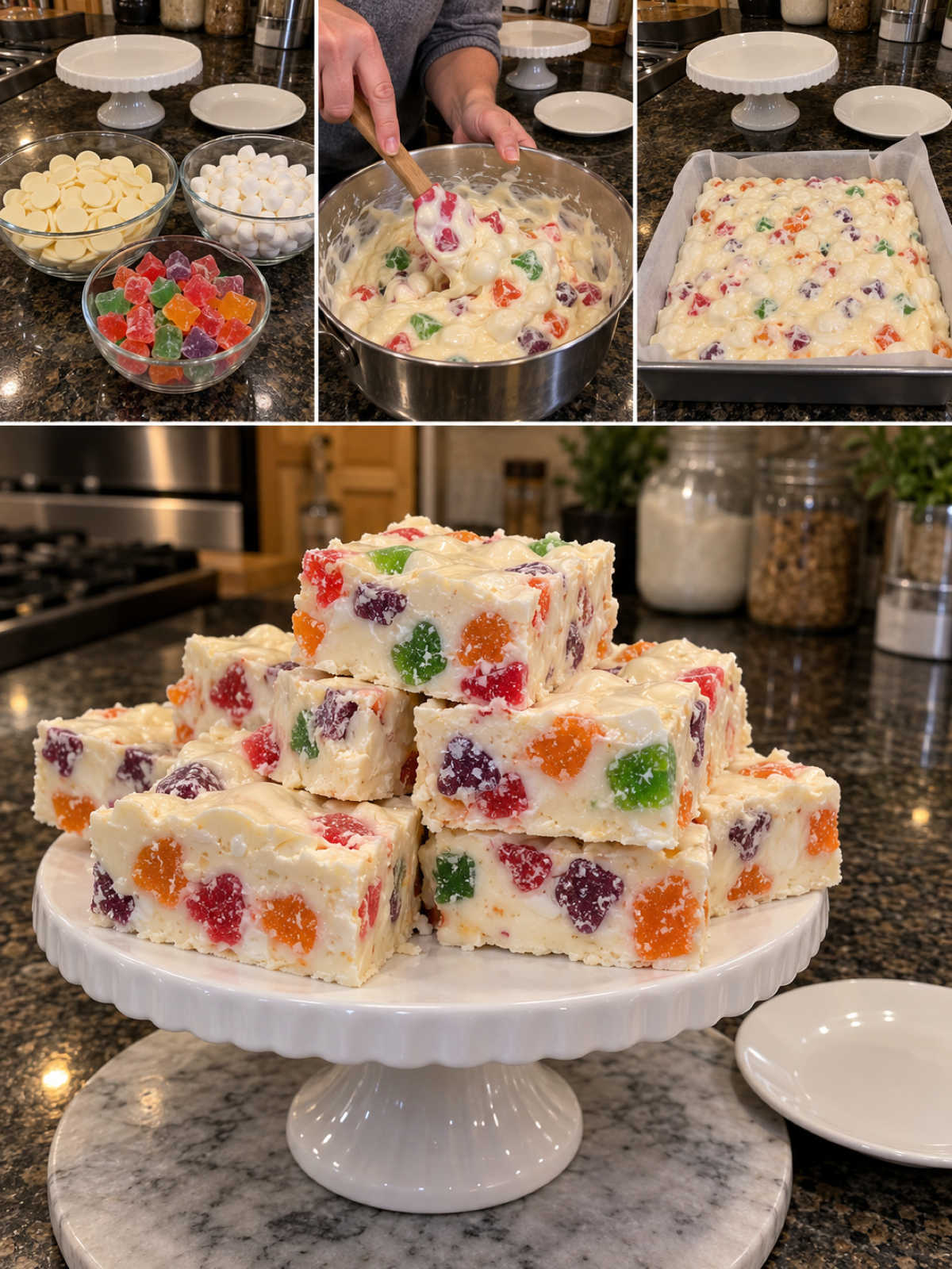 Easy Retro Fruit Gumdrop Nougat Squares Recipe