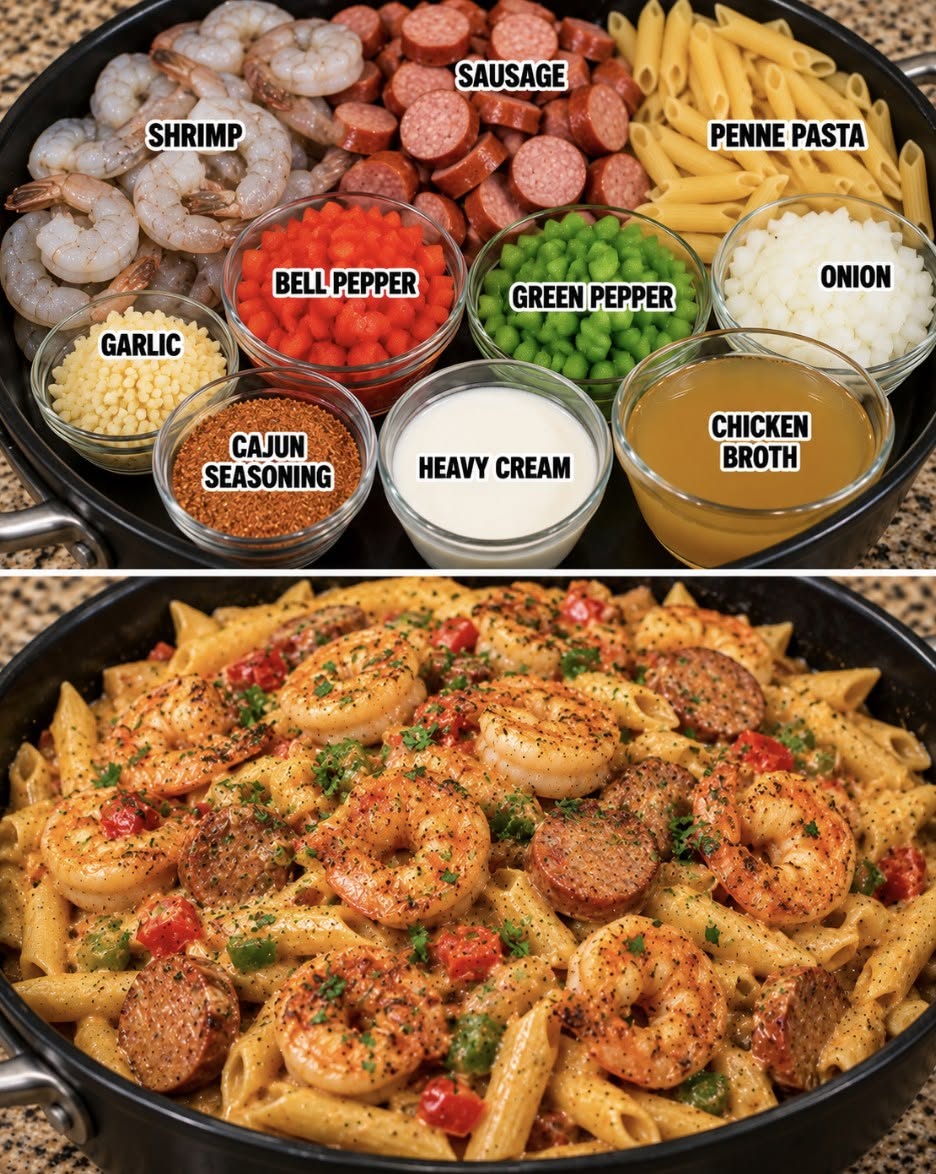 Easy Cajun Shrimp & Sausage Pasta with Creamy Sauce