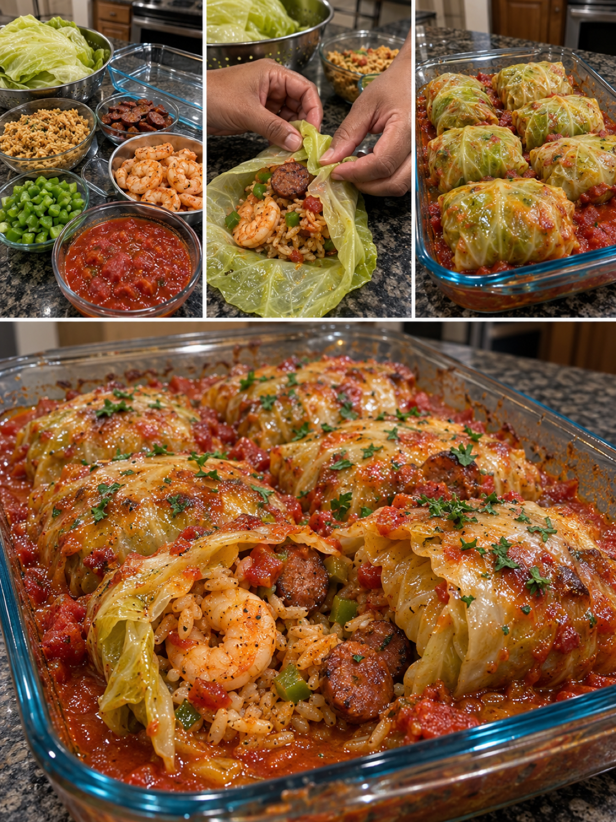 Easy Cajun Shrimp and Beef Sausage Stuffed Cabbage Recipe
