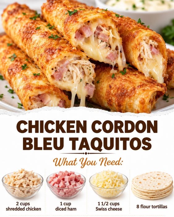 Quick and Crispy Chicken Cordon Bleu Taquitos Recipe