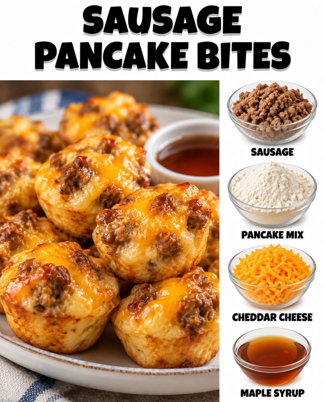 Easy Savory Sausage Pancake Bites with Cheddar Cheese