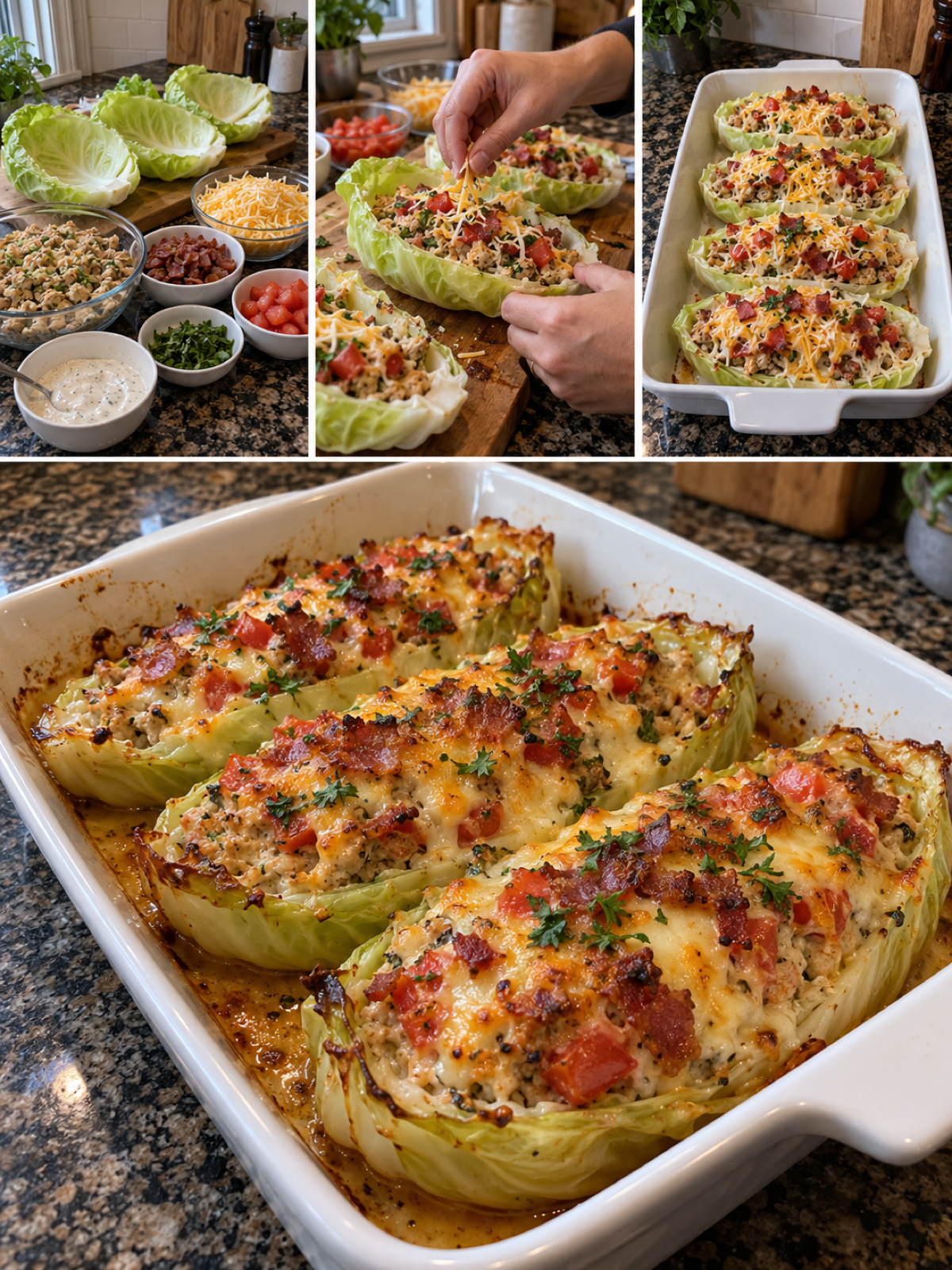 Easy Sela Cabbage Boats with Cheese and Turkey Bacon